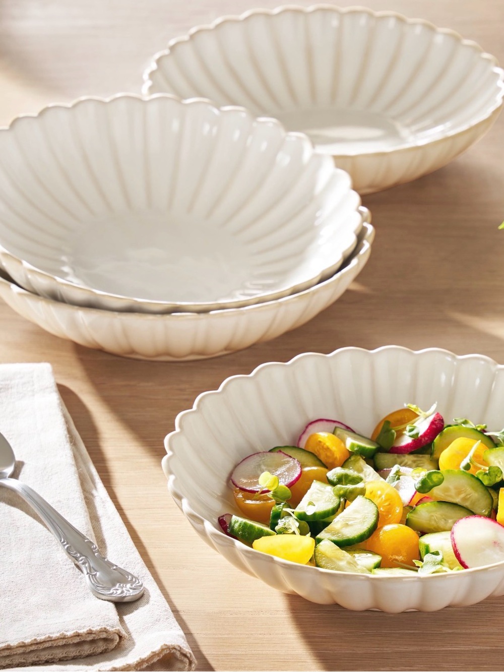 Pioneer Woman Colette Stoneware Dinner Bowls, Cream, Set of 4